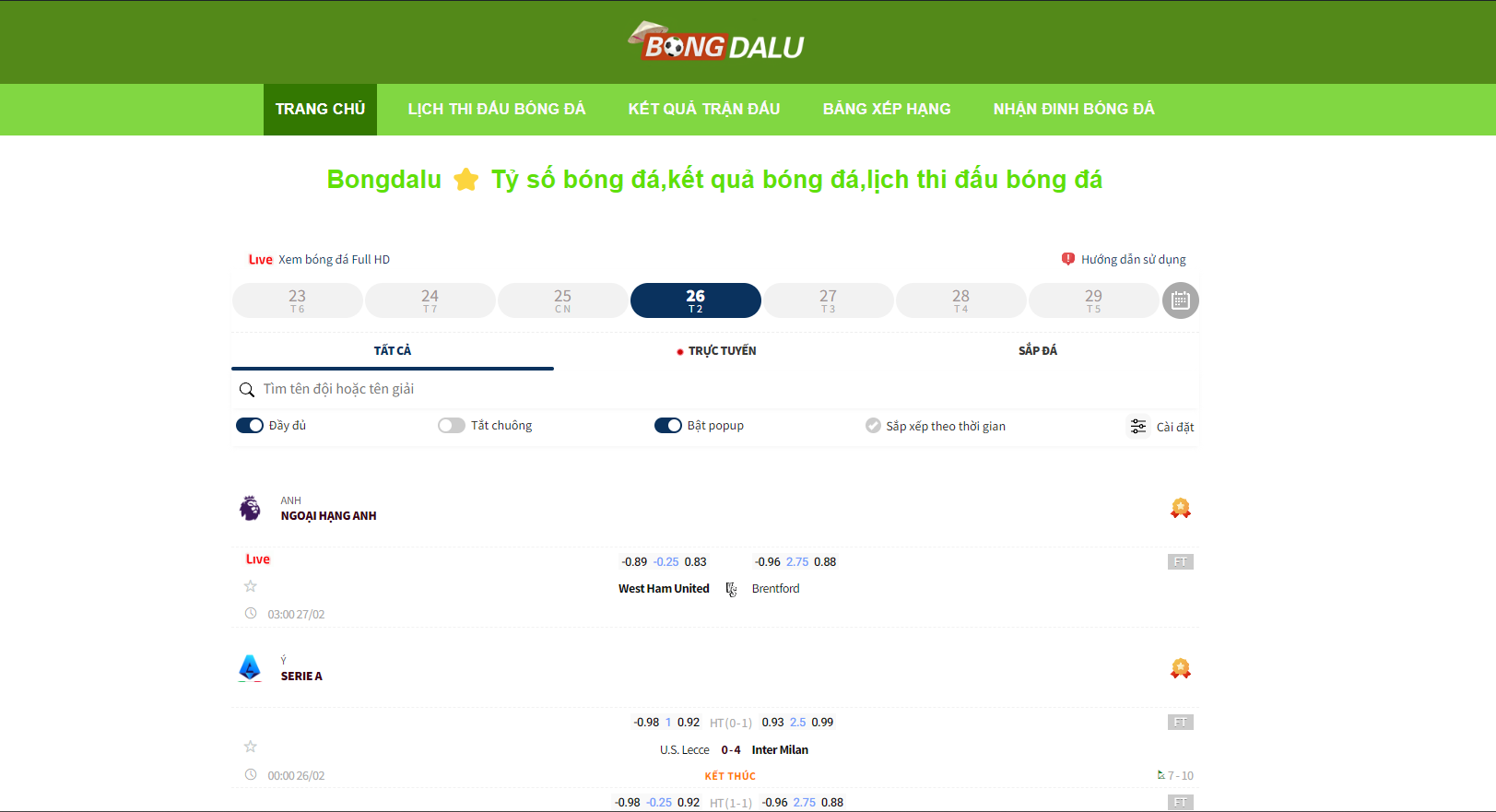 Bongdalu ⭐️ Tỷ Số Bóng Đá Lưu - Kết Quả Bongdalu Fun