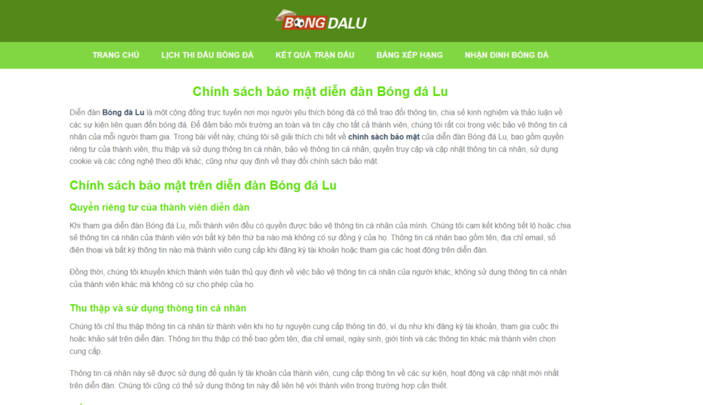 Chính sách bảo mật diễn đàn Bóng đá Lu